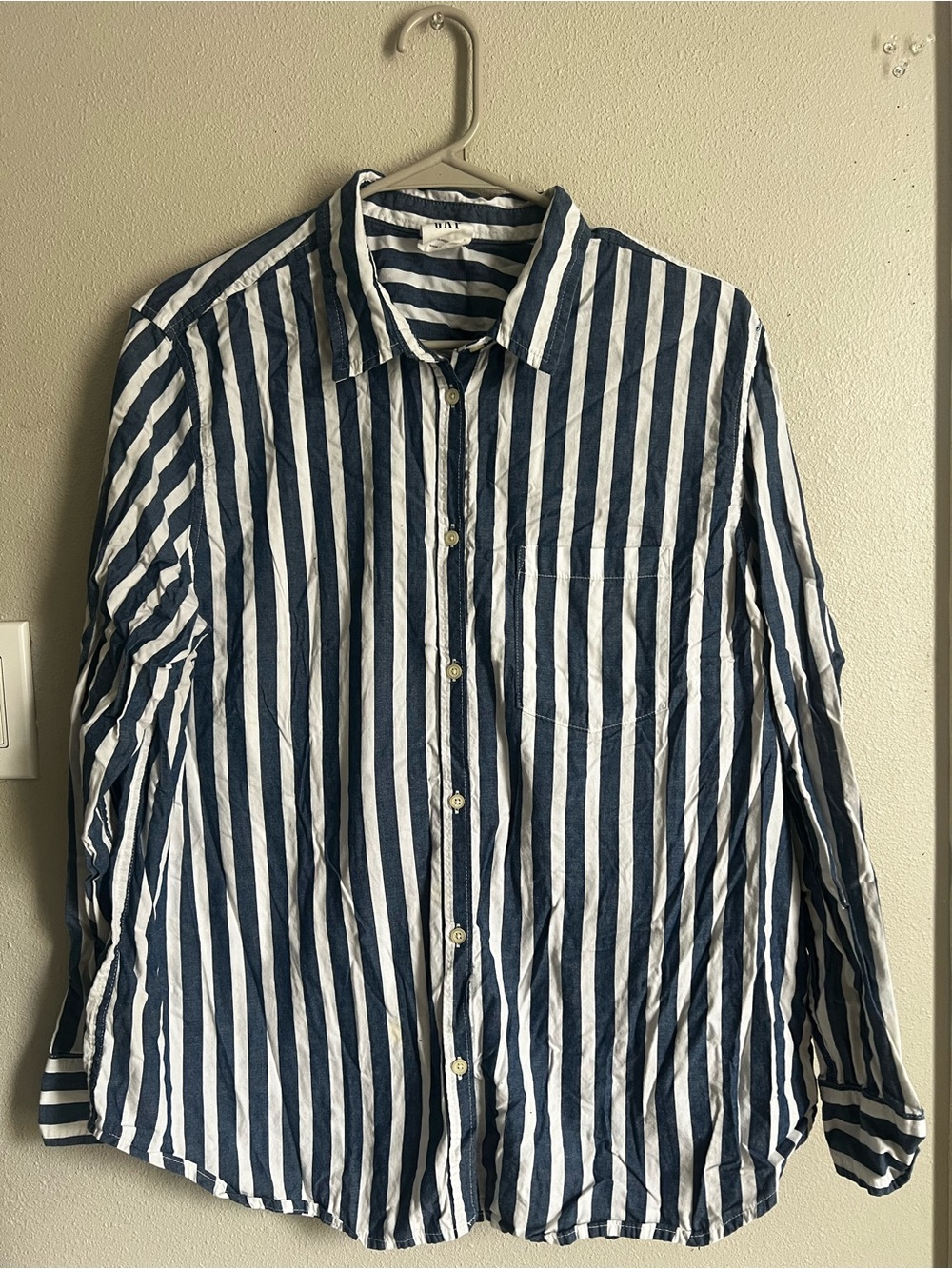 GAP Blue and White Vertical Stripe Button-Down Shirt